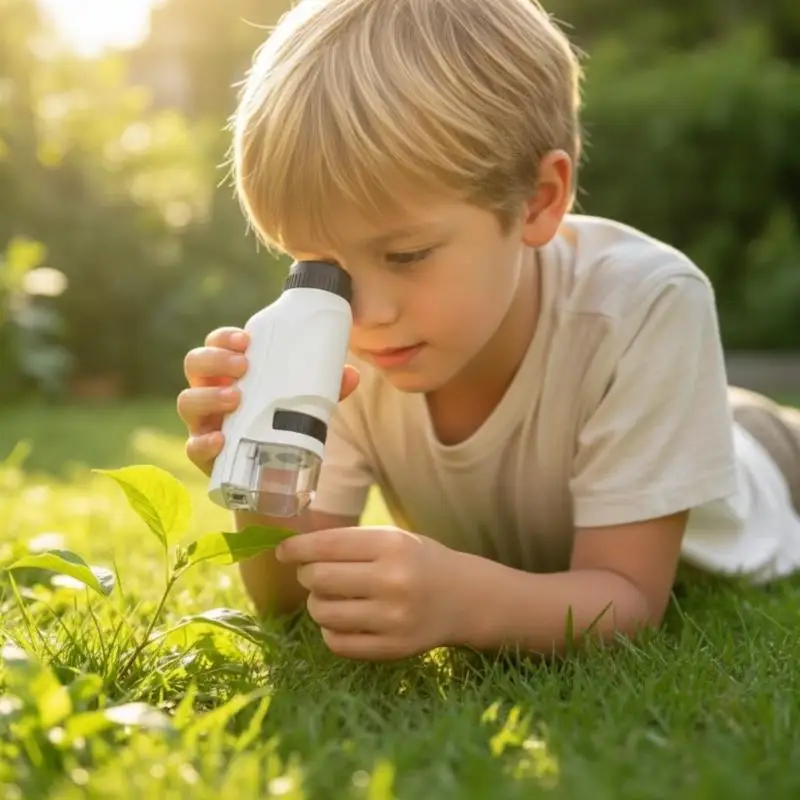 Kids Portable Handheld Microscope 60X To 120X Zoom With LED Light Adjustable Focus For Science Learning Outdoor Exploration