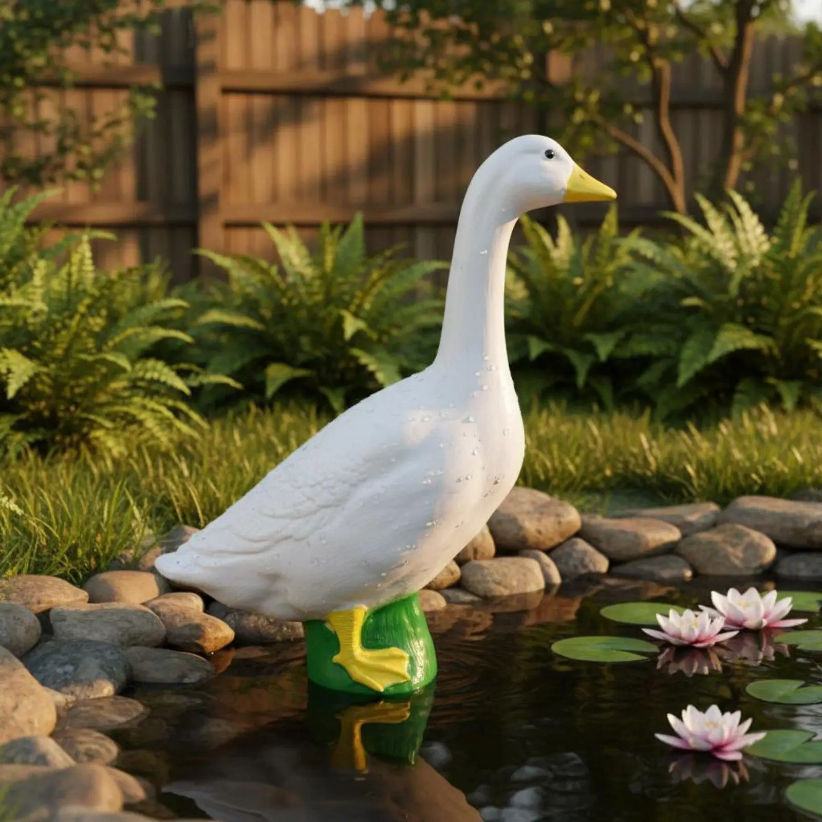 Resin Goose Statue Outdoor Garden Pond Decor Lifelike Bird Figurine for Patio Yard Ornament