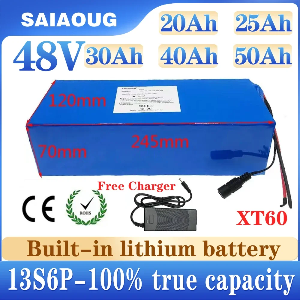 

SAIAOUG 48V 50Ah Lithium Ion Battery Pack 40Ah Rechargeable Batteries For 54.6v E-bike Electric Bicycle Scooter With BMS+Charger