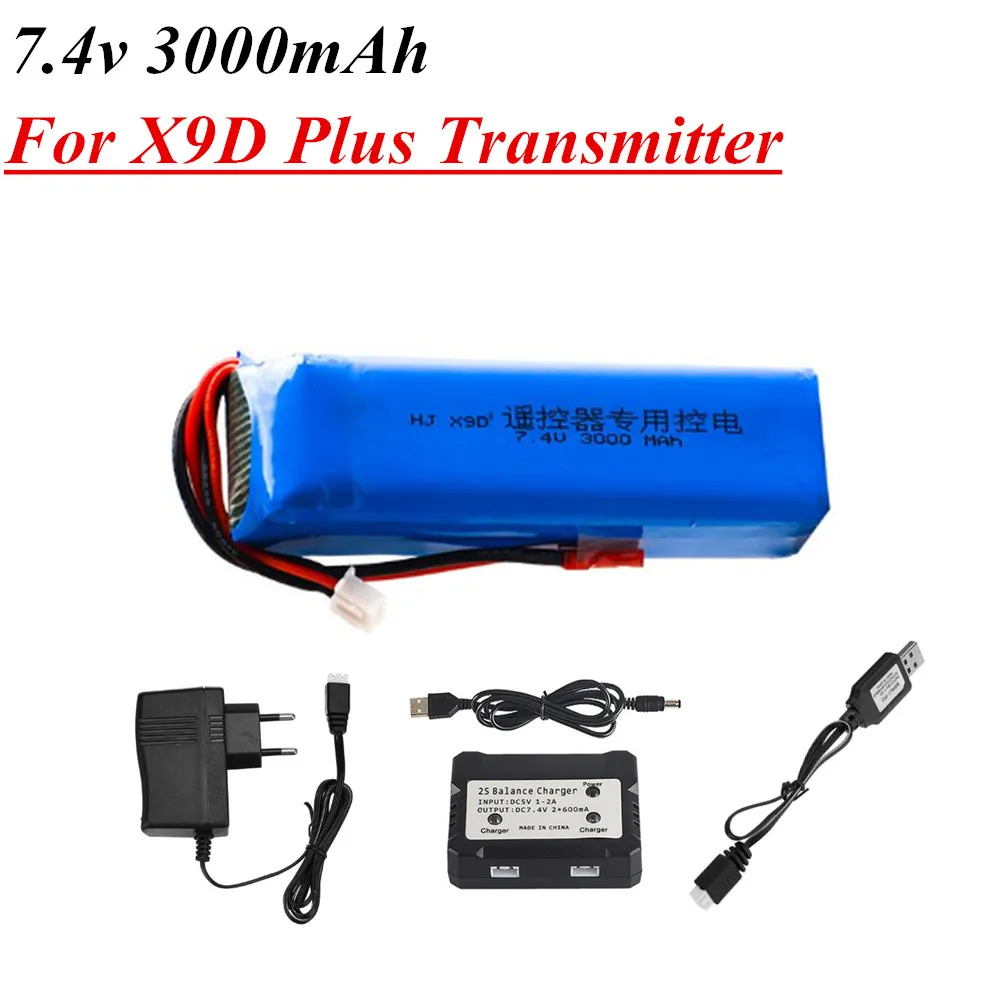 Upgrade 3000mAh 7.4V Lipo Battery for Frsky Taranis X9D Plus Transmitter 2S 7.4v Rechargerable battery chager set