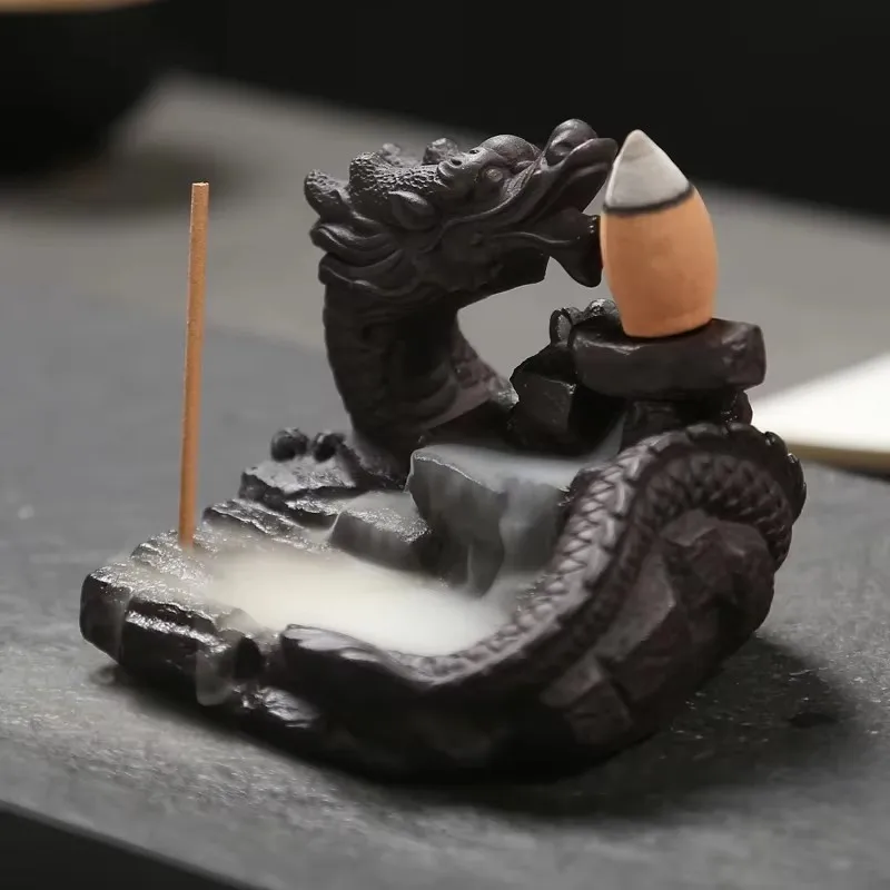 Hot Ceramic Dragon Incense Holder Smoke Backflow Incense Waterfall Burner Mini Office Desk Home Decor Teahouse Lotus Ornaments