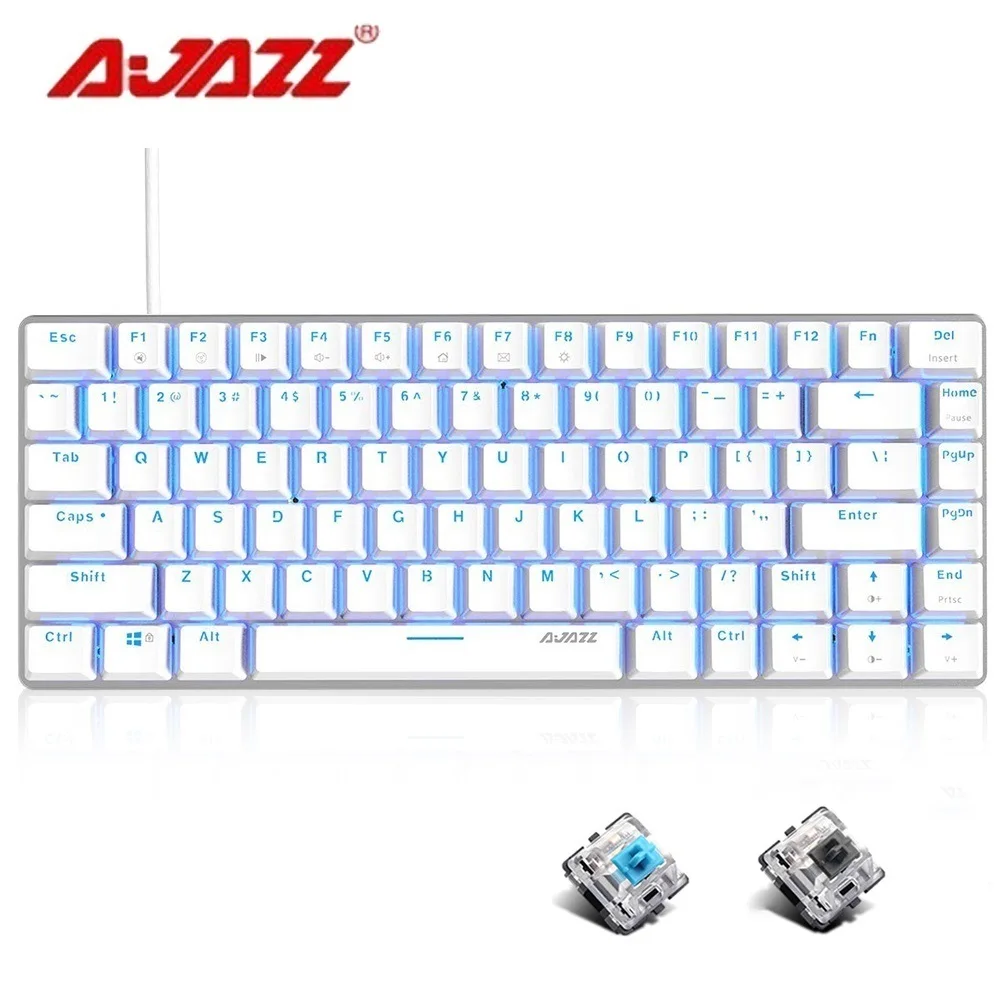 AK33 AJAZZ Mechanical Keyboard 82 Keys Layout Blue Black Switch with Ice Blue Backlit Gamer Keyboard for pc gaming accessories