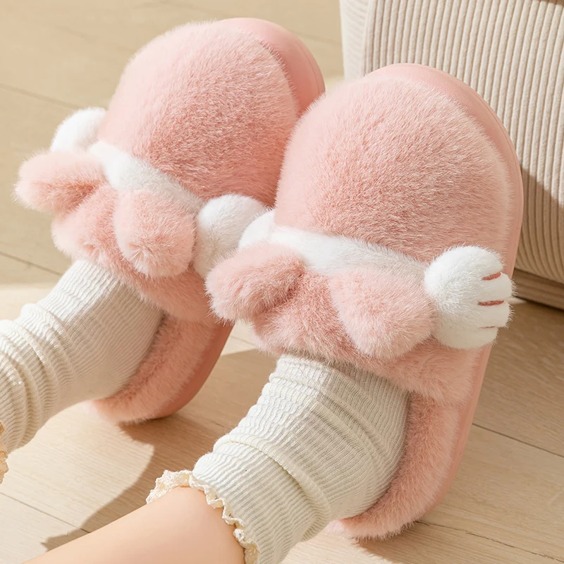 

Winter Cute Cartoon Fluffy Cotton Slippers for Women 2025 Indoor Soft Warm House Slides Woman Lightweight Non Slip Plush Slipper