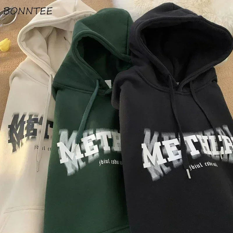 

Толстовки мужские теплые плюс бархатная уличная одежда с буквенным дизайном повседневные индивидуальные корейские модные универсальные мешковатые красивые с капюшоном для подростков