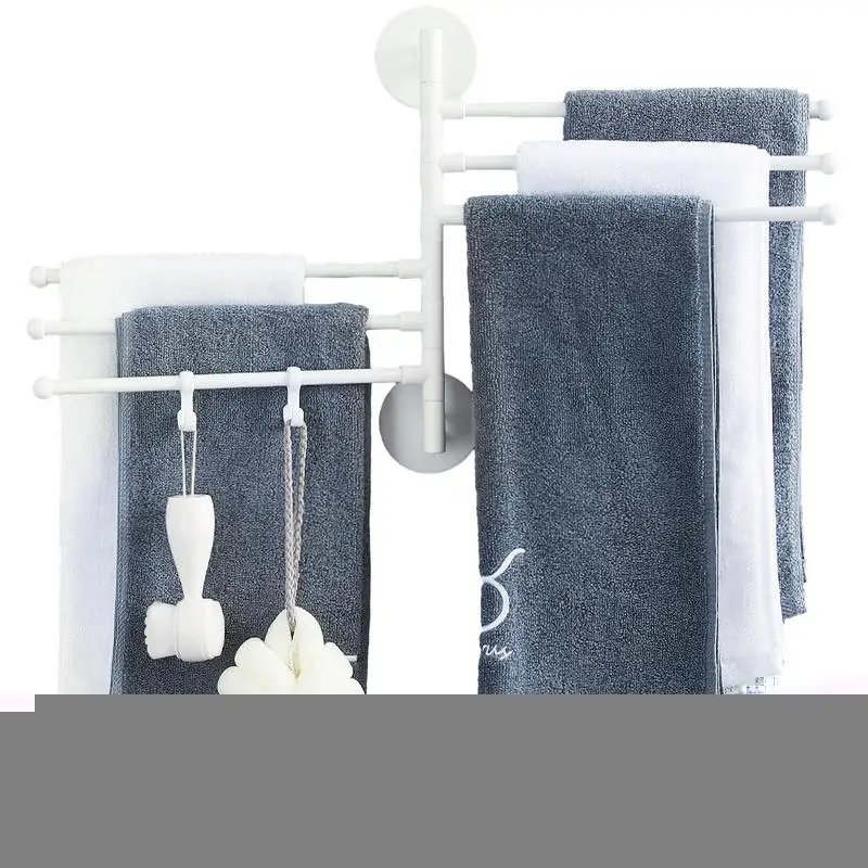 Self-Adhesive Towel Bar Bathroom Shelves Towel Bar For Bathroom Wall Punch-Free Rotating Swivel Hanger Kitchen Storage Rack