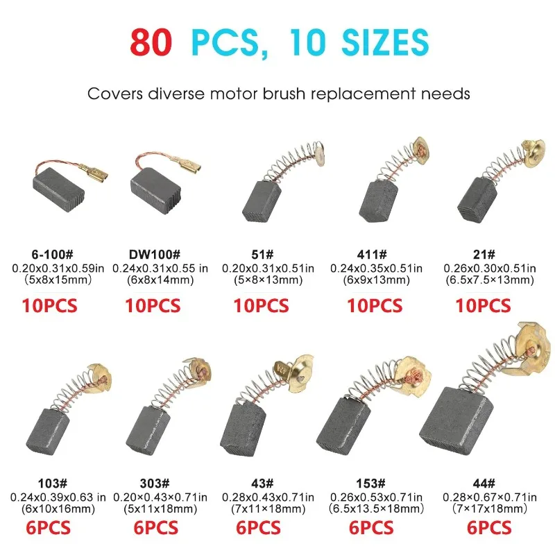 80 pieces per box of 10 specifications, angle grinder, drill hammer and other power tools, motor carbon brush replacement set