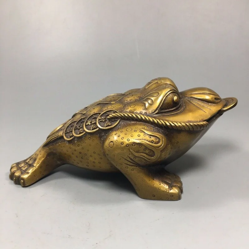 5.91inch Antique Porcelain Pure Copper Gold Plated Handmade Three Feet Golden Toad Statue