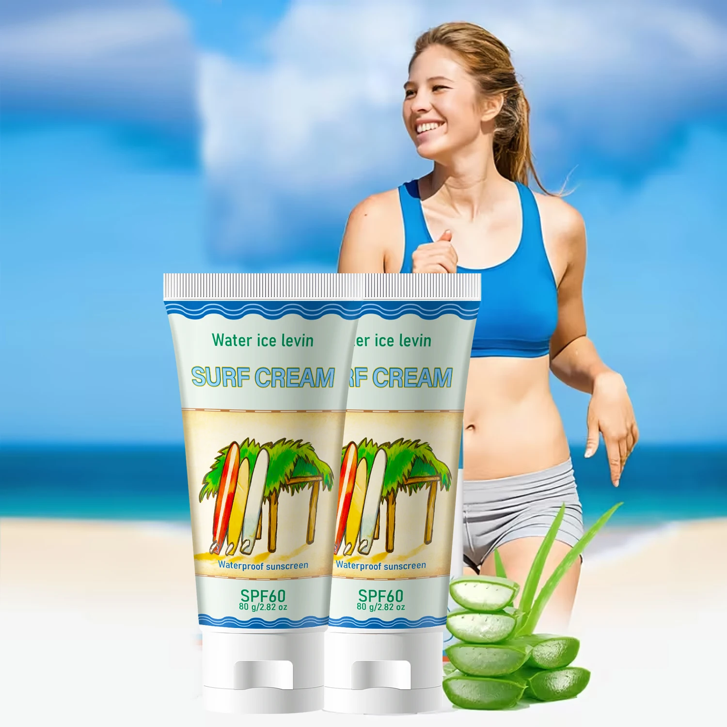 Waterproof Sunscreen SPF60 Surf Cream Moisturizing Firming with Collagen Hyaluronic Acid for Beach Outdoor Sports Long Lasting