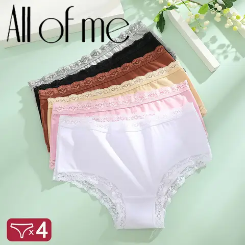4Pcs 여성의 원활한 코 튼 팬티 여성 플러스 사이즈 팬티 브라질 속옷 통기성 여성 낮은 허리 부드러운 란제리 S-XXL