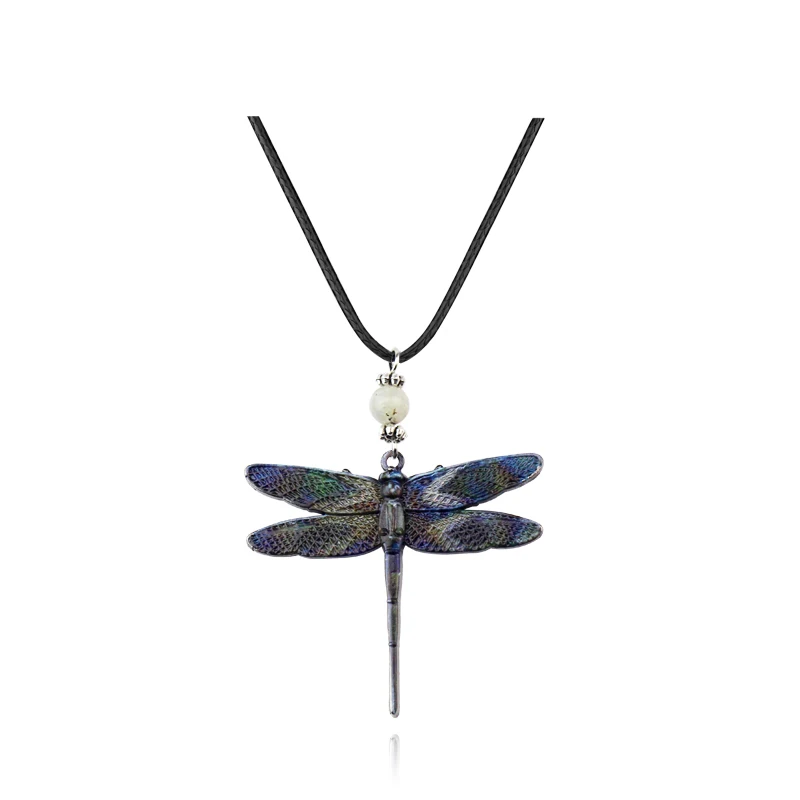 Woman Dragonfly Necklace Vintage Animal Pendant Necklaces Long Adjustable Sweater Chain Couple Jewelry Gifts Wholesale