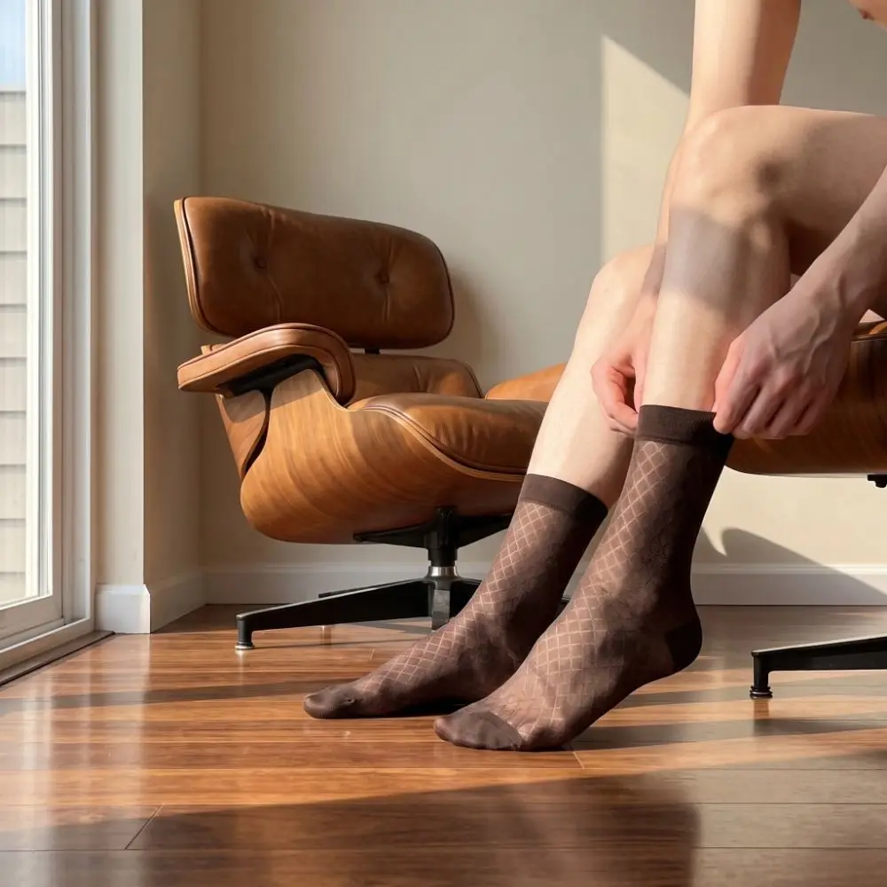 Suit Socks Mid-calf Dress Socks Grid Mesh Thin Thin Socks Strip Men's Socks Business