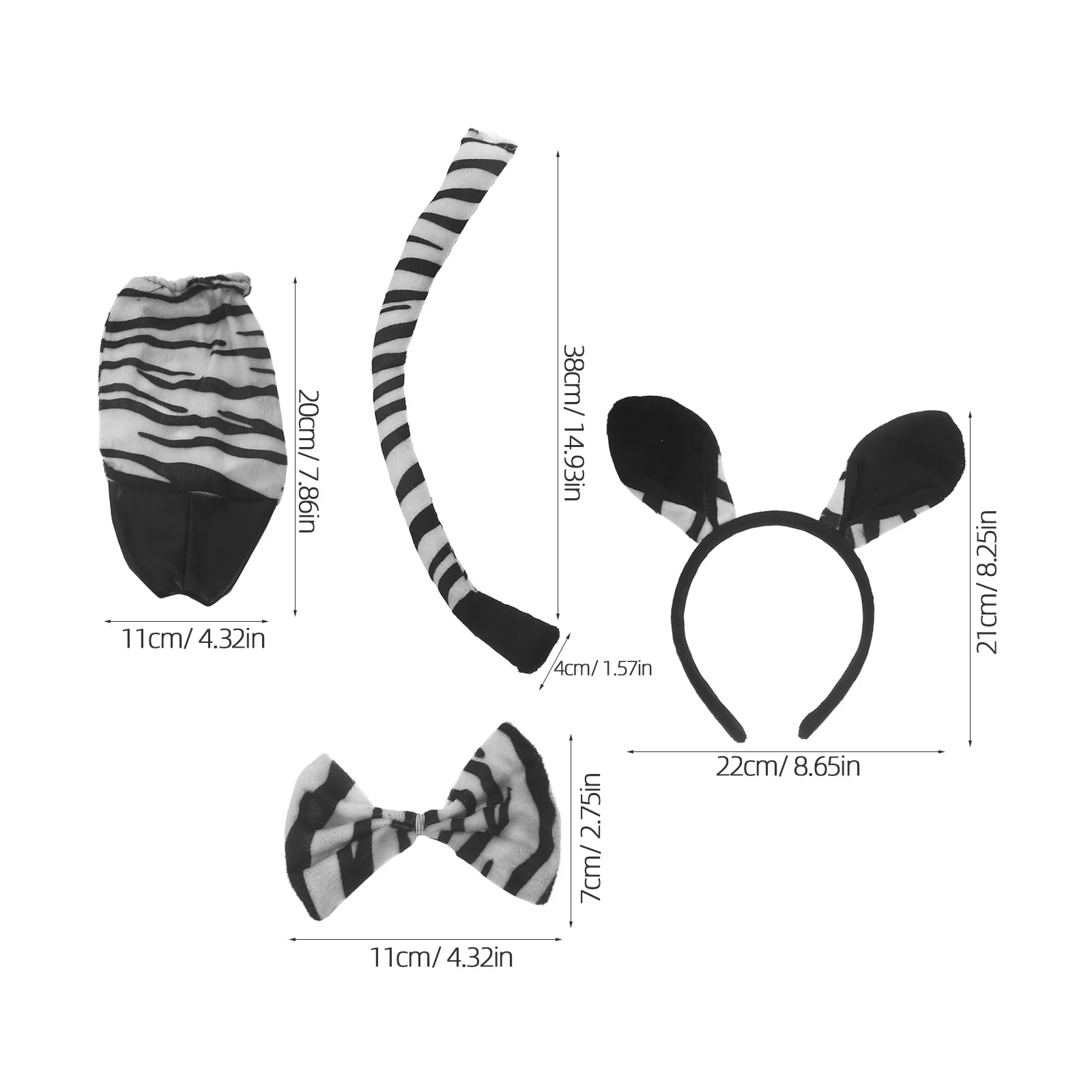 1Set Zebra Dierenkostuum Set Schattige Lichtgewicht Zebra Oren Hoofdband Strikje Staart Handschoenen Party Cosplay Benodigdheden Halloween