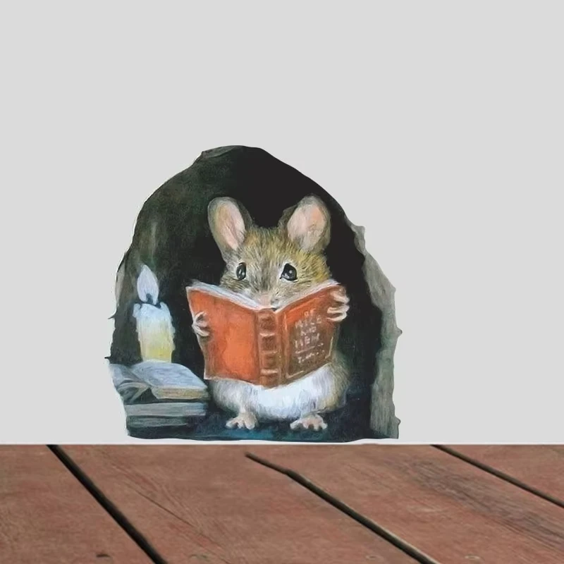 Realistic Reading Mouse Hole Wall Sticker for Corner Stairs Funny Room Decor Wallpaper for Home Decoration Stickers S773