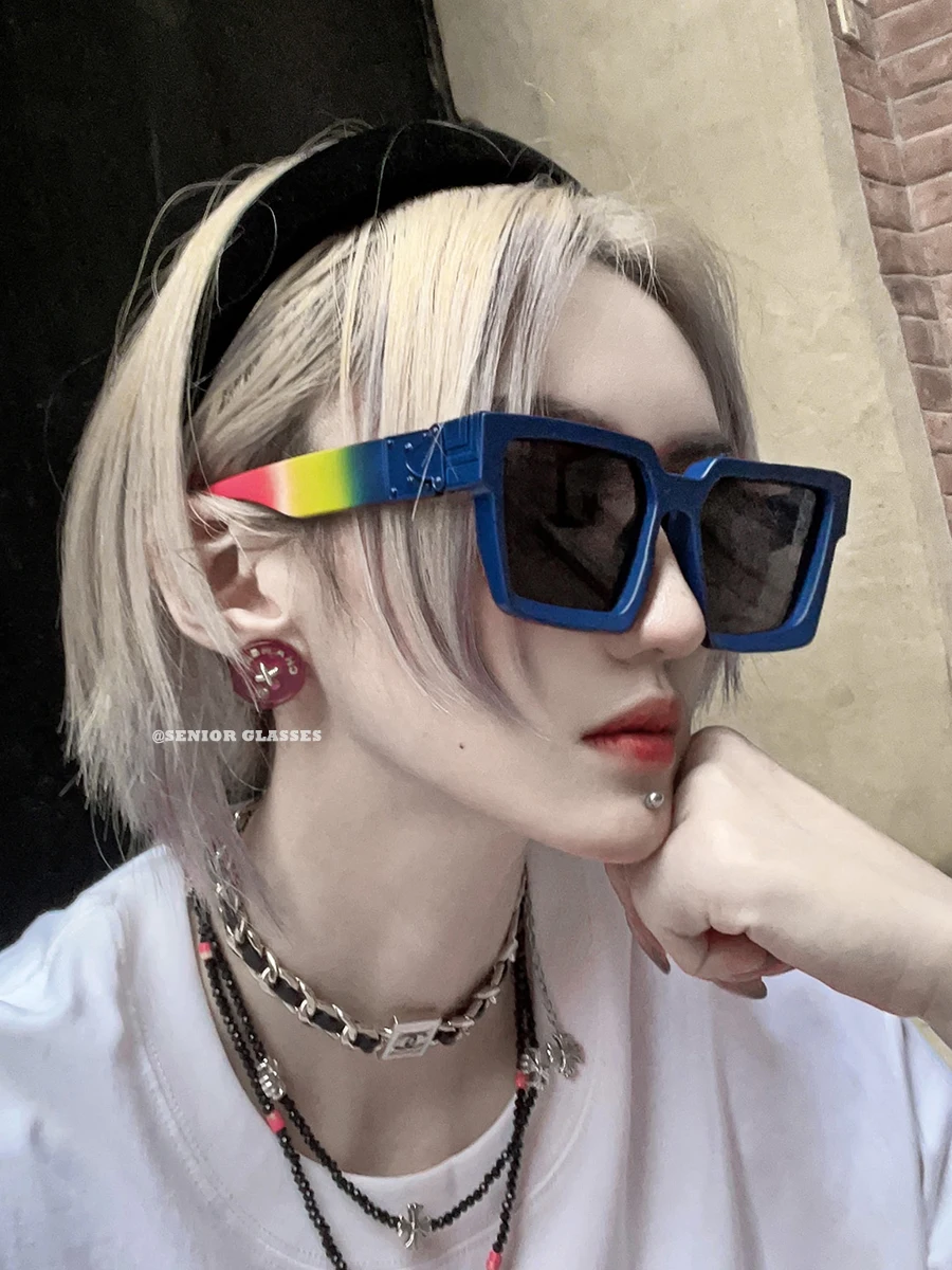 American color square big thick frame sunglasses female ins style personality punk hip hop street photography