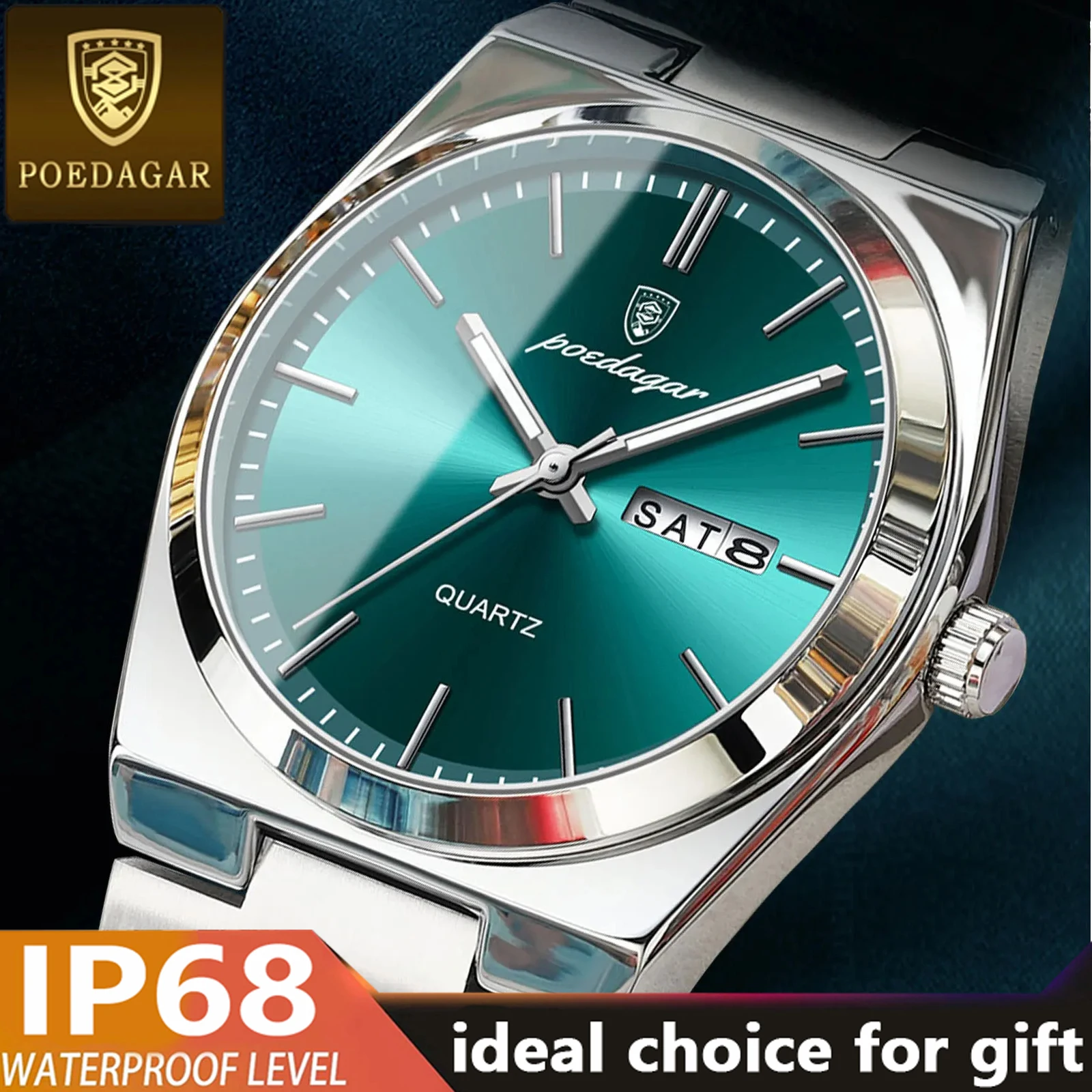 POEDAGAR Luxury Watch For Man Waterproof Luminous Date Week Stainless Steel Men Watch Casual Quartz Men\'s Watches Male Clock+box