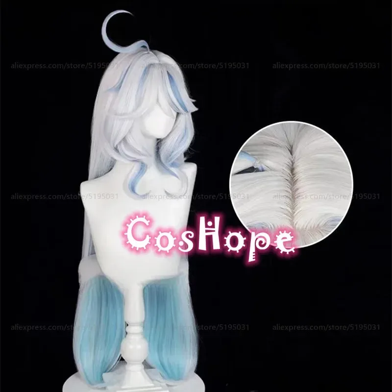 

2025 12 Focalors Furina, серебристый, белый, синий, градиентный парик, аниме, косплей, термостойкие синтетические парики