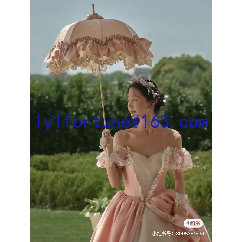 Homemade satin victorian antique lace long handle lo umbrella vintage wedding photography