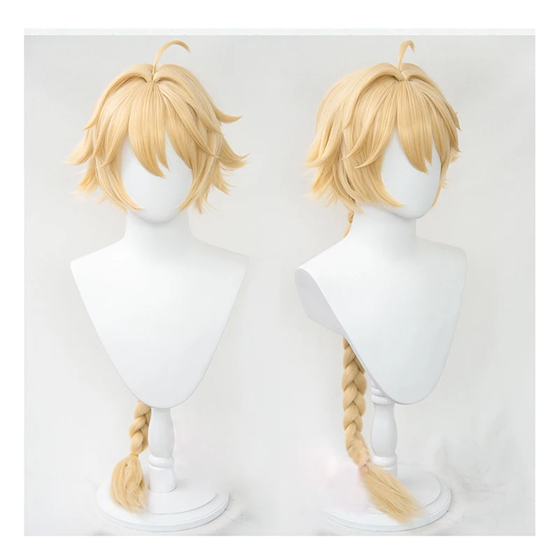 

Genshin Impact Traveler Aether Wig Golden Long Braided Heat Resistant Hair Halloween Role Play Cosplay Wigs + Wig Cap