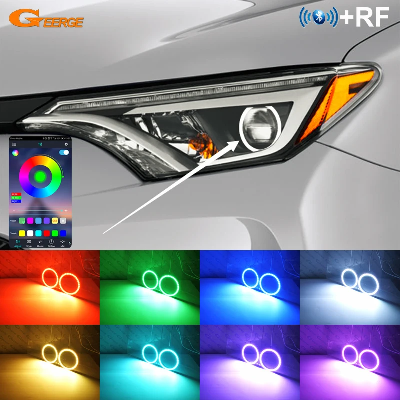 

For Toyota Rav 4 Rav4 IV 2016 2017 2018 Day Light Bluetooth App Multi-Color Ultra Bright RGB Led Angel Eyes Kit Halo Rings