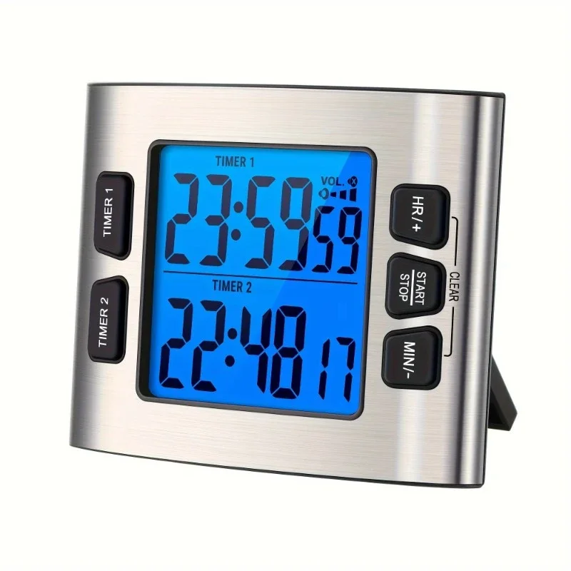 TM02W Kitchen Timer With Dual Countdown Stop Watches Timer/Magnetic Timer Clock With Adjustable Loud