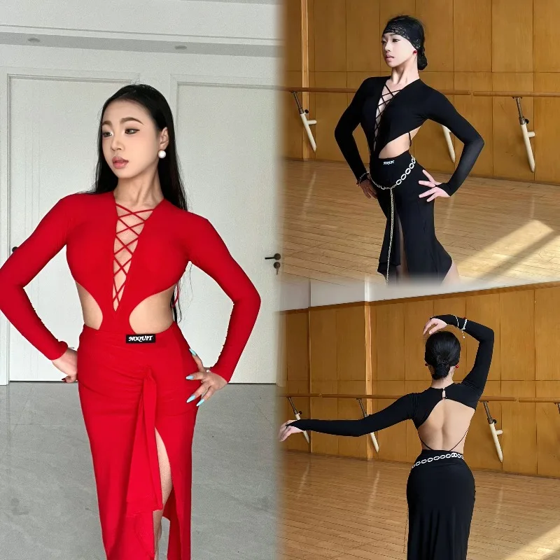 vestido-de-baile-latino-personalizado-traje-de-practica-traje-de-actuacion-top-de-manga-larga-negro-y-rojo-falda-larga-con-abertura-alta-rumba