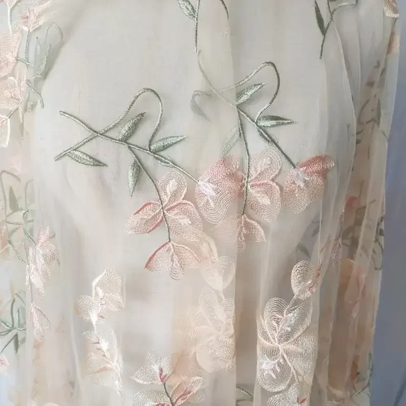 Hermosa tela de encaje de flores, tela bordada de tul floar de albaricoque para vestido de niña, vestido tutú, vestido de novia, velo de novia, 1 yarda