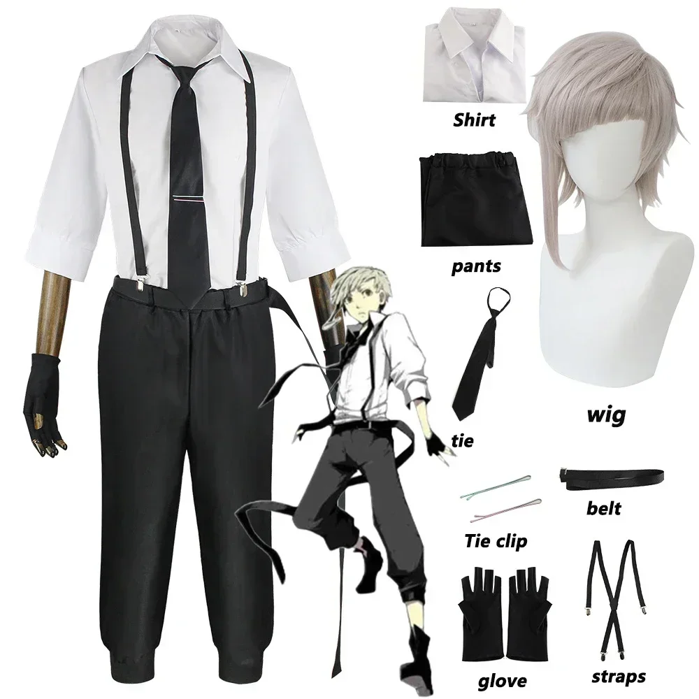

Nakajima Atsushi Cosplay Costume Anime Bungo Stray Dogs Cosplay Clothes Wig Detective Costume Halloween Costumes for Men Women