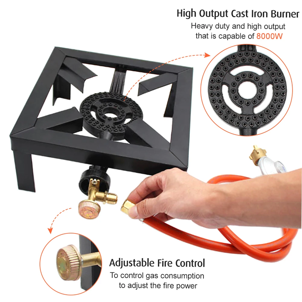 8KW Gas Boiling Ring Cast Iron Burner Large LPG Stove Outdoor Cooker Iron Frame Portable Fire Control Stove