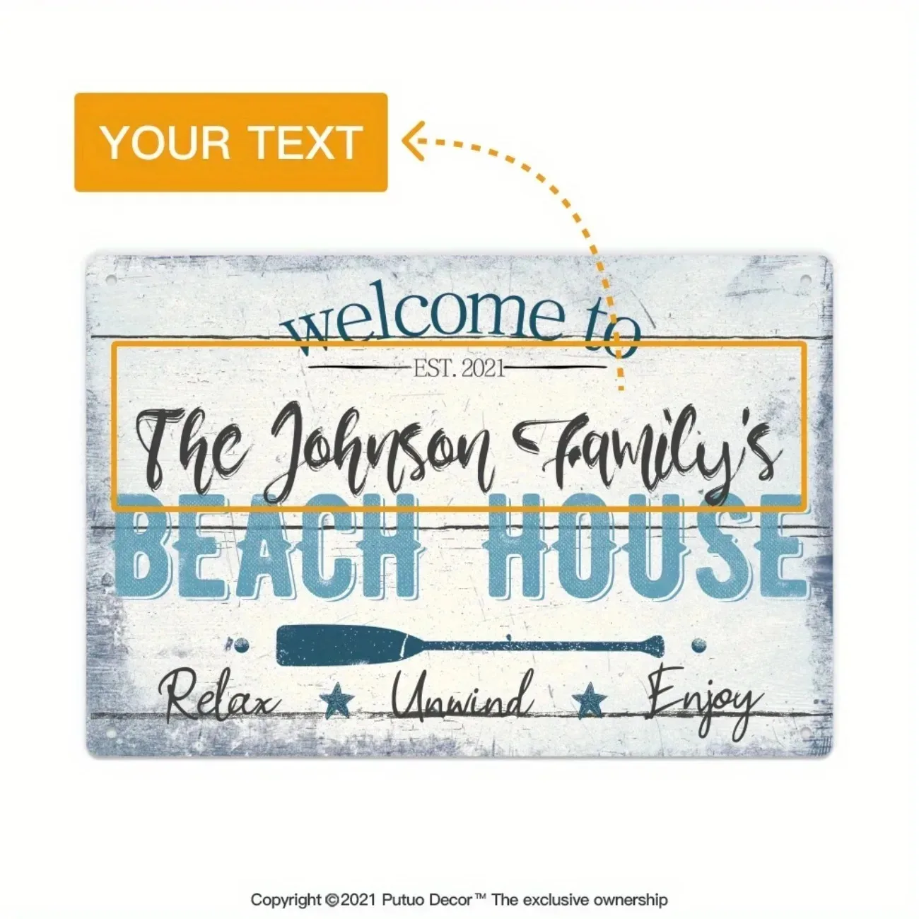 Custom Metal Tin Sign, Personalized Family Name Beach House Decor, Vintage Nautical Welcome Wall Art Gift (Decoration Only)