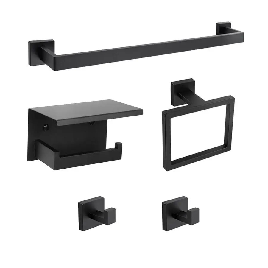 

Towel Bar Holder Sets Matte Black 5Piece Bathroom Hardware Set Stainless Steel Bath Accessories Kit. Wall Mounted,23.6 Inch