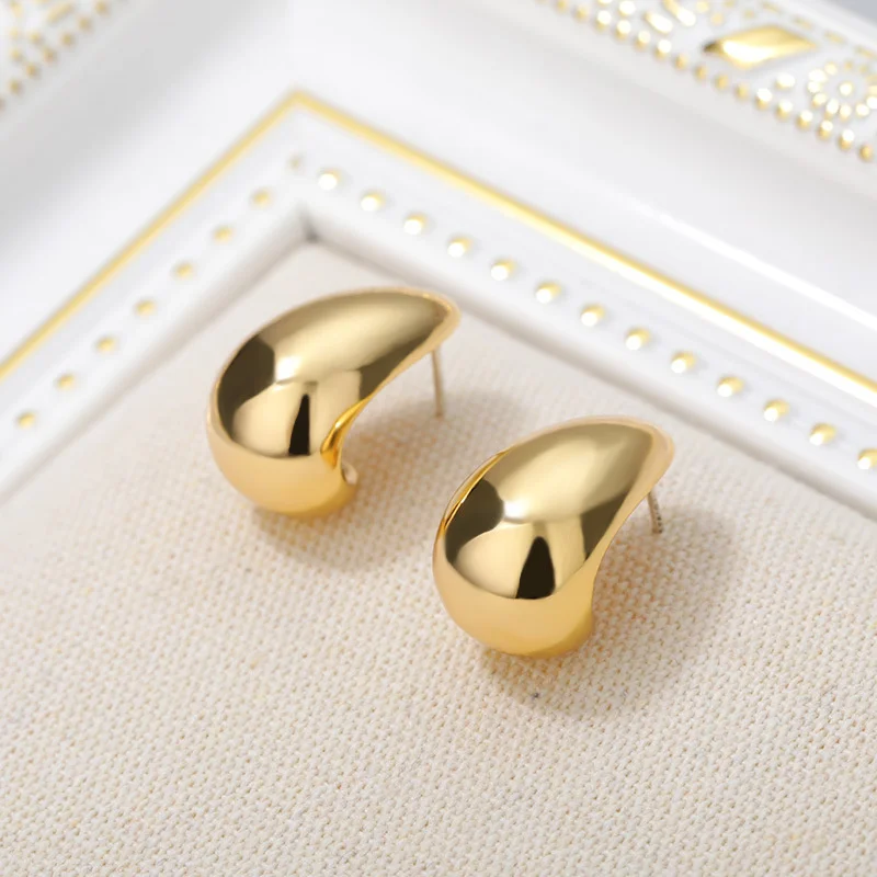 Vintage Chunky Dome Drop Earrings For Women Gold Plated Stainless Steel Thick Teardrop Earring Statement Wedding Jewelry Gift