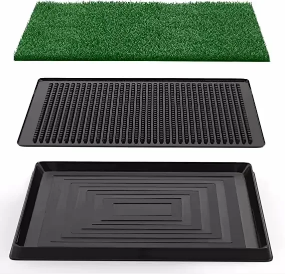 

Indoor Puppy Dog Potty Training Tray with Washable Plastic Artificial Grass Mat Pee Pads Dog Toilet for Outdoor Use
