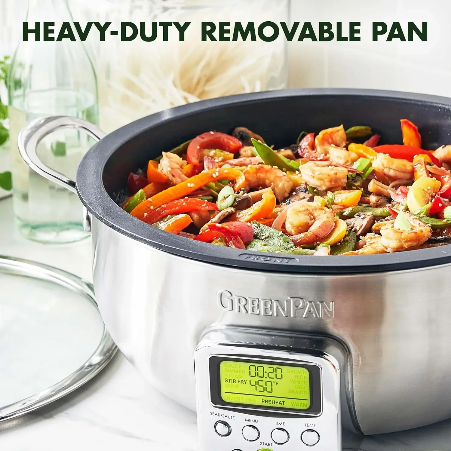 Elite 6QT elektrische Pfanne, Sear Saute Stir-Fry Cook Rice, gesunder Keramik-Antihaftbeschichtung, spülmaschinenfeste Teile, einfach zu verwendende LED-Anschlüsse