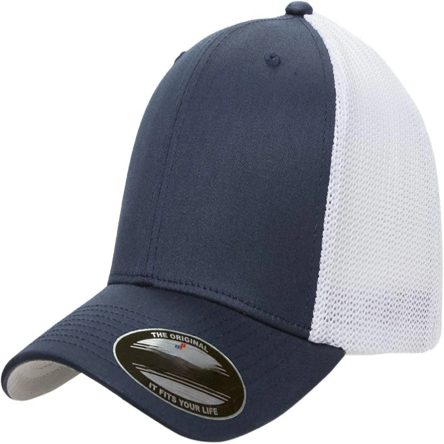 Impress with This Stylish and Fashionable Navy/White Mesh Trucker Cap - A Functional and Versatile Hat for Outdoor Adventures.