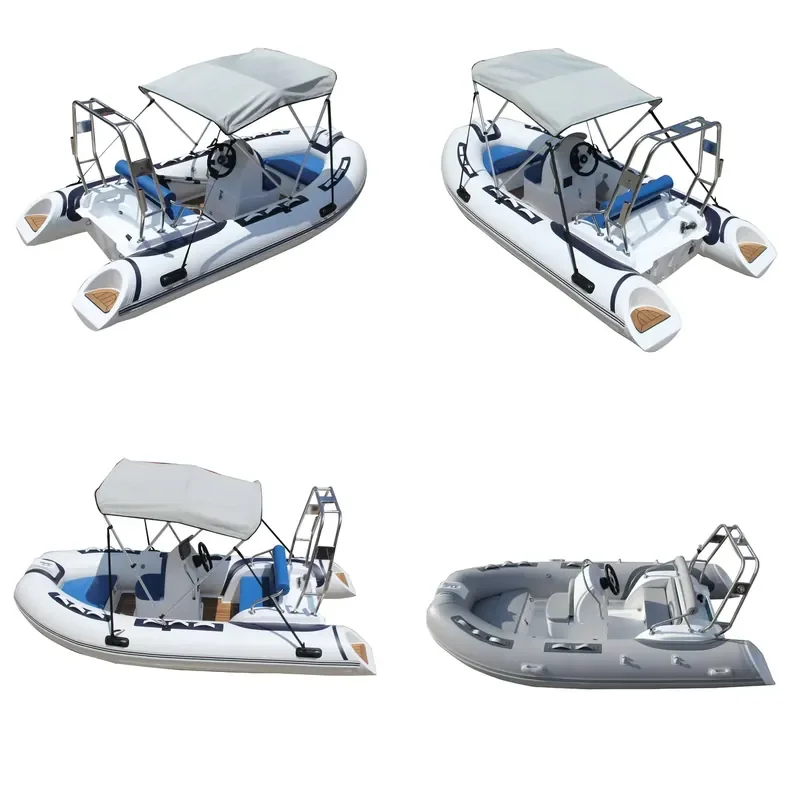 for 3.9m Small Dinghy Inflatable Rib Boat with Fiberglass Hull and Sunshade Durable Fishing Tender for Lake River Adventure