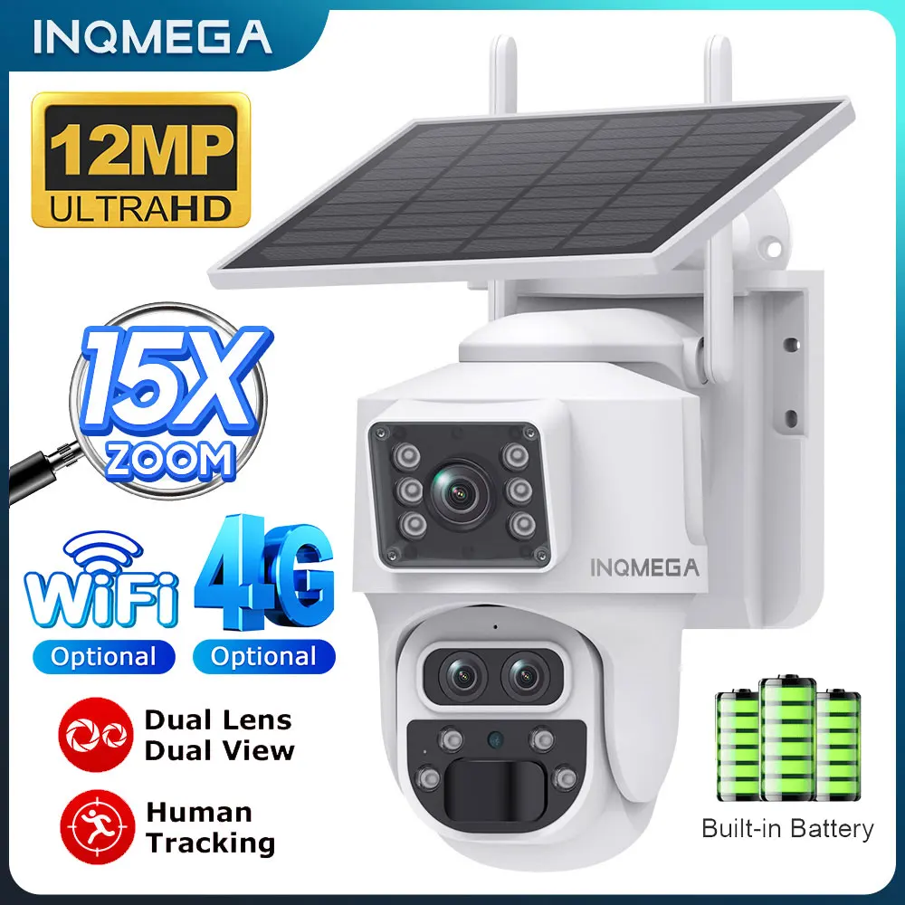 12MP 15X Zoom Triple Lens 4G Solar Camera Outdoor Three Screen PIR Motion Detection Security Surveillance CCTV Cameras