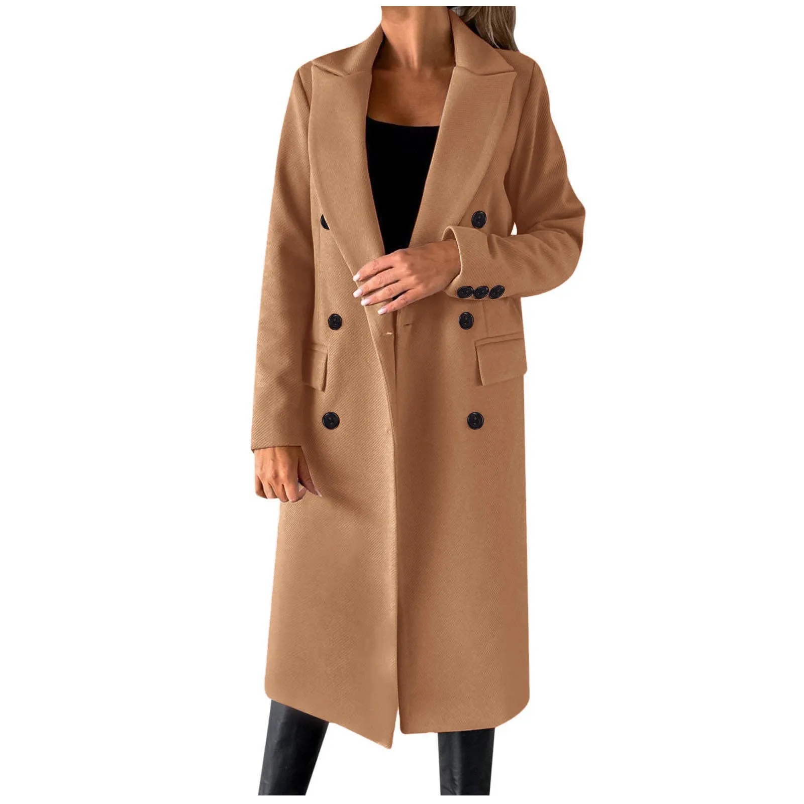 

Женская длинная куртка Peacoat, двубортный тренчкот, шерстяное Элегантное зимнее шерстяное пальто, модная женская верхняя одежда