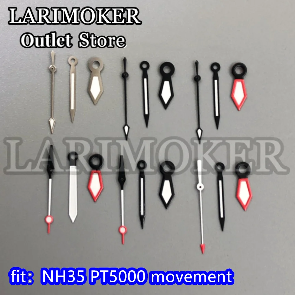 LARIMOKER Silver Black Red Watch Hands Green Luminous Needle-Shaped Arrows Suitable For NH35 PT5000 Movement Watch Accessories