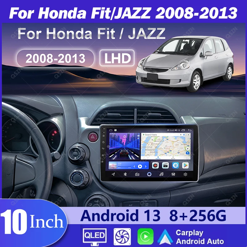 For Honda Fit/JAZZ 2008-2013 LHD 10 Inch Car Radio Navigation GPS Android 13 Carplay With Harness Kit Auto Multimedia