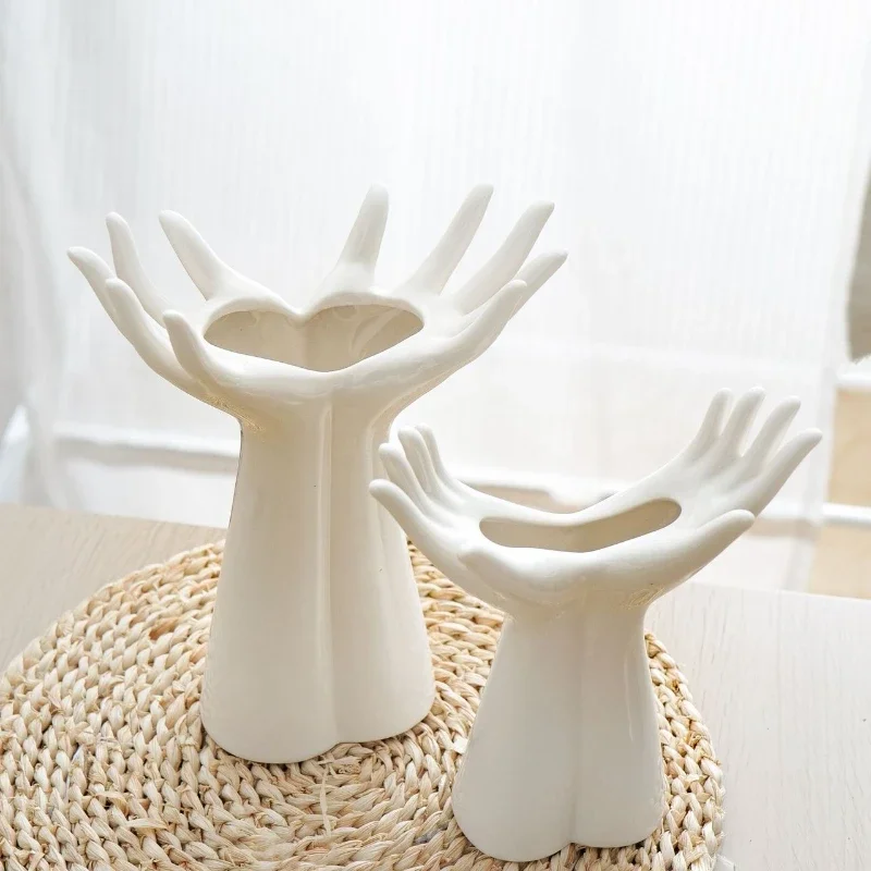 Hand Shaped Flower Vase Flower Arrangement Decoration Mariage Flower Vase Porcelain Ornaments Home Decor Living Room Decoration
