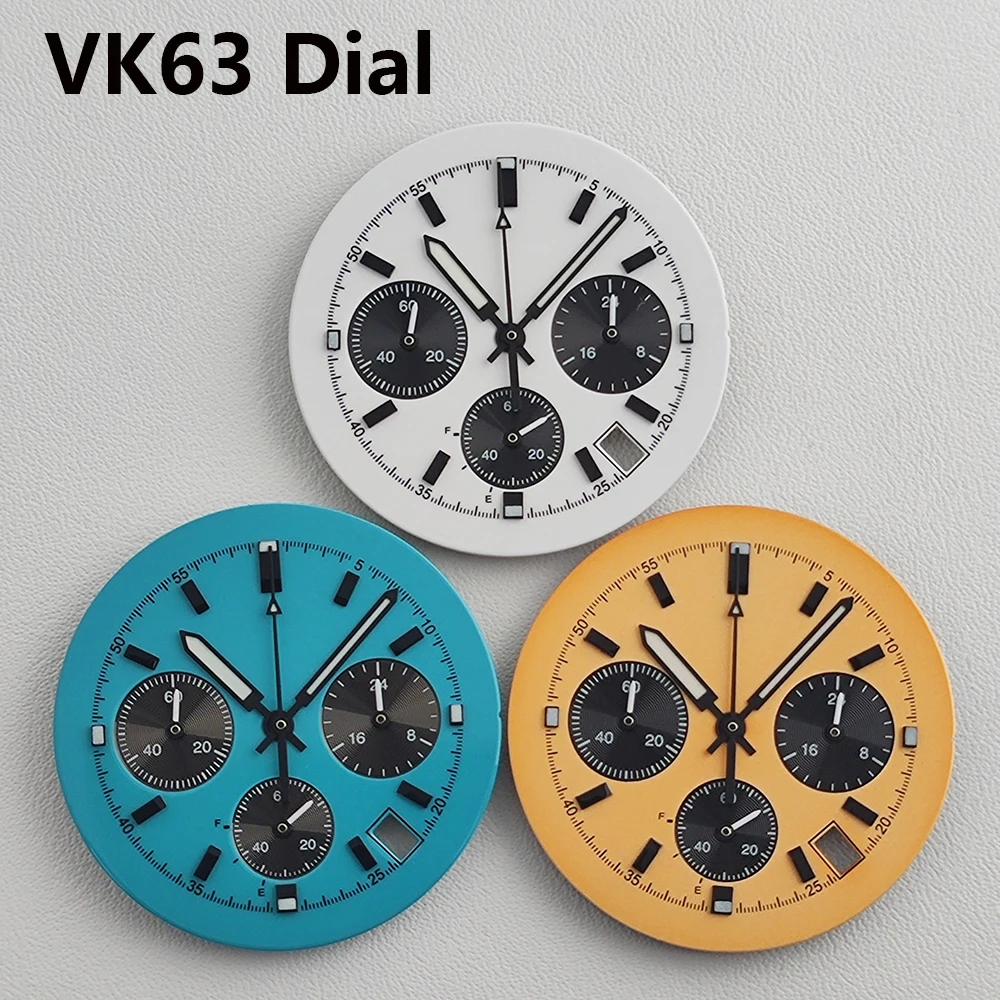 32.5 مللي متر VK63 ساعة بقرص كوارتز ساعة أصفر أبيض أزرق حزام قرص مناسب لأجزاء ساعة تعديل الحركة VK63