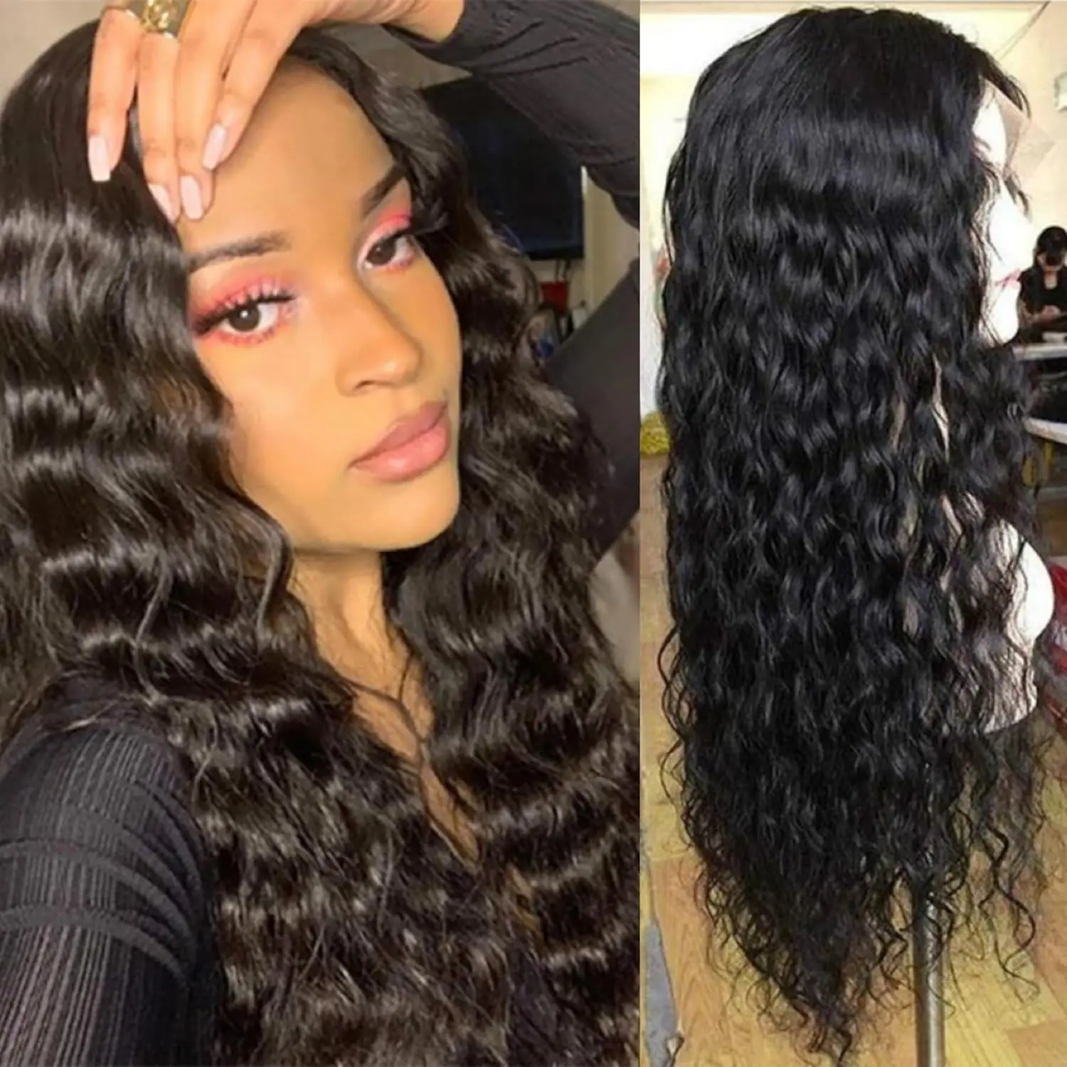 

Deep Wave Human Hair Wigs Hd Lace Wig Water Wave 13x6 Human Hair 1B Black Lace Wig Brazilian Wigs Original Deep Wave Wig 5x5