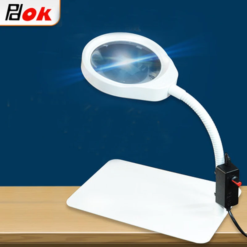 

USB Led Magnifying Lamp 3X 5X 8X 10X Big Lens 5'' Optical Glass LED Desk Table Light Magnifier for PCB Inspection