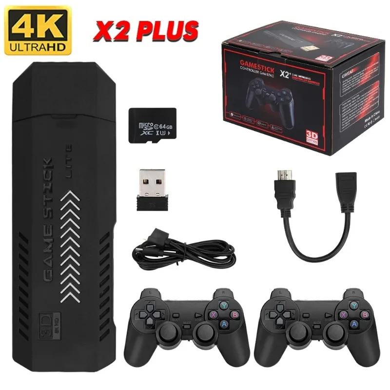 X2Plus Retro Game Stick 4K 3D HD TV Game Console Wireless Game Controller Emulator for PS1 N64 DC Available 128G 256G Version
