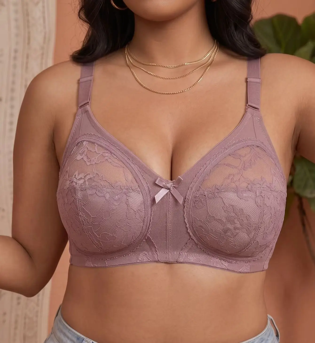 Plus Size Lace Women Bra Wireless Unlined Breast Gathering Bralette Wide Straps Comfort Thin Cup Lingerie Bra image 5