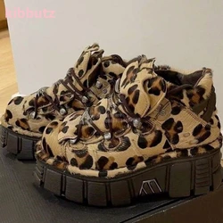 Lace Up Leopard Sneakers Y2K Punk Dark Style Fashion Round Toe Flat Heel Casual Sport Shoes for Women Luxury Sexy Concise Newest