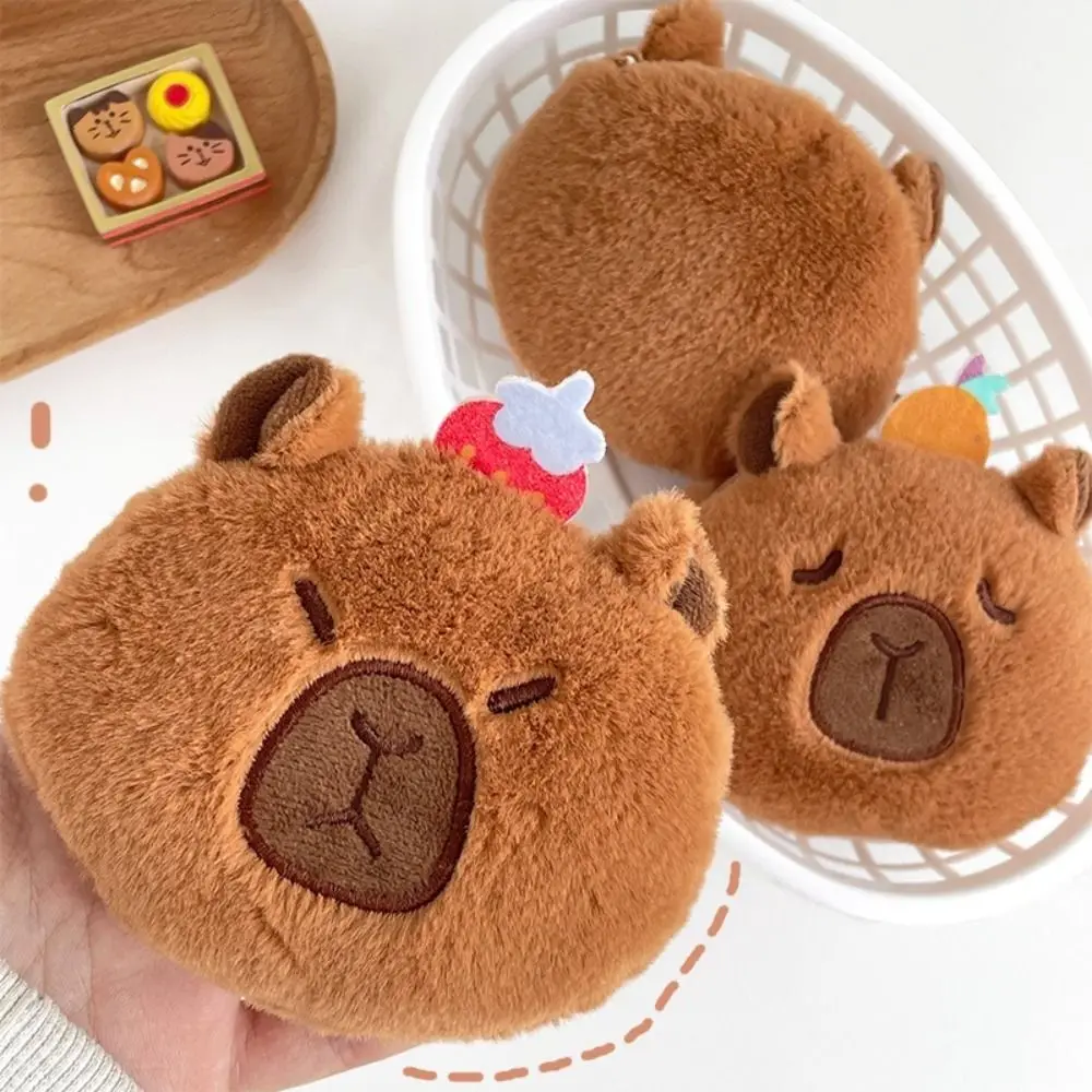 กระเป๋าคลัทช์กระเป๋าใส่บัตรการ์ตูน dompet koin ผลไม้ capybara Plush พวงกุญแจกระเป๋าสไตล์เกาหลีตะเข็บขนาดเล็กถุงเก็บของ