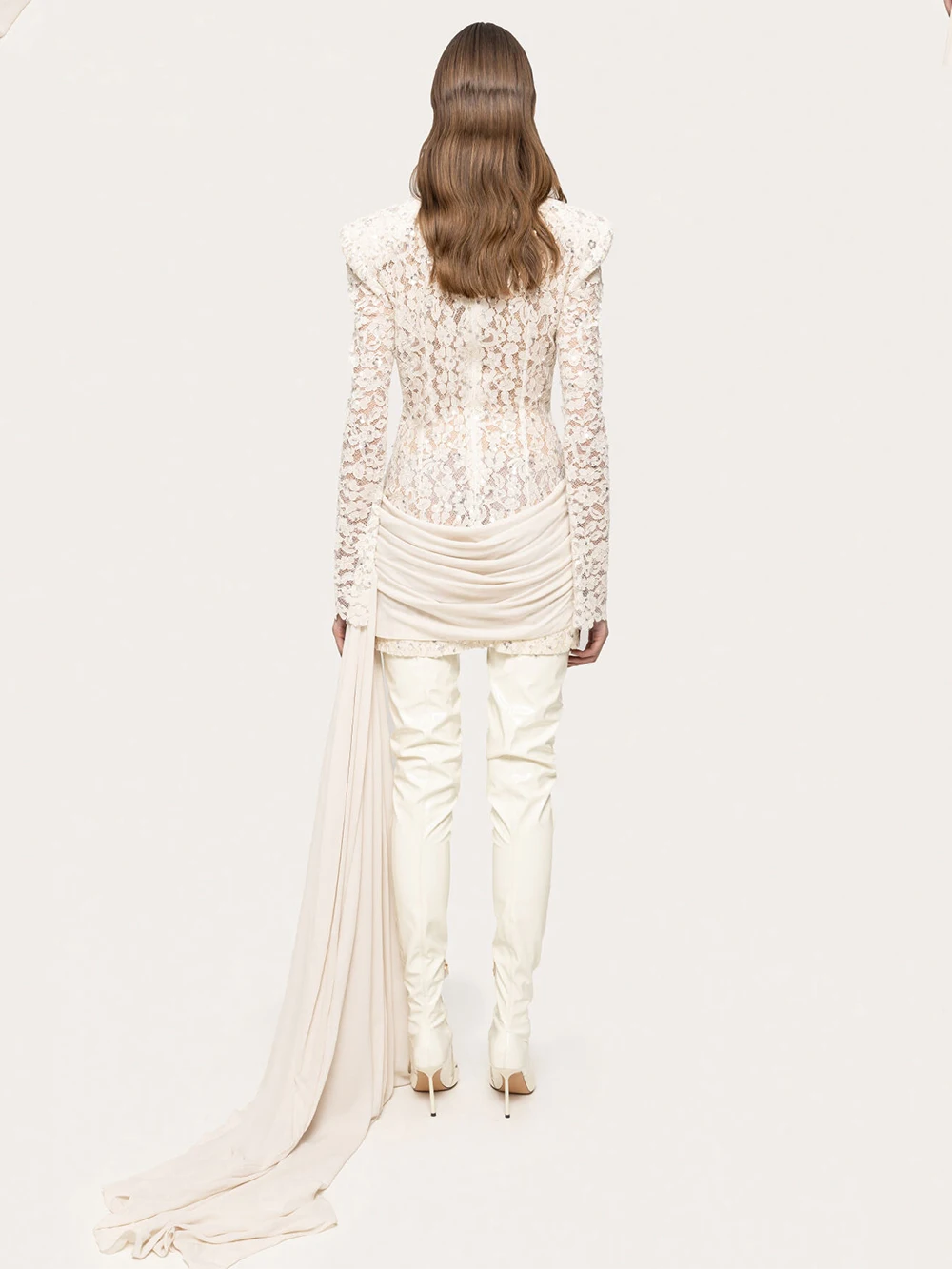 فستان نسائي لخريف 2025 مثير برقبة دائرية وأكمام طويلة من الدانتيل فستان قصير أنيق للحفلات والنوادي #6