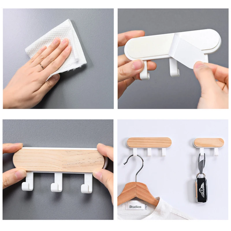 1Pcs Strong Self Adhesive Door Wall Hangers Hooks ABS Wood Hat Racks Key Hanger Wall Organizer Kitchen Bathroom Accessories