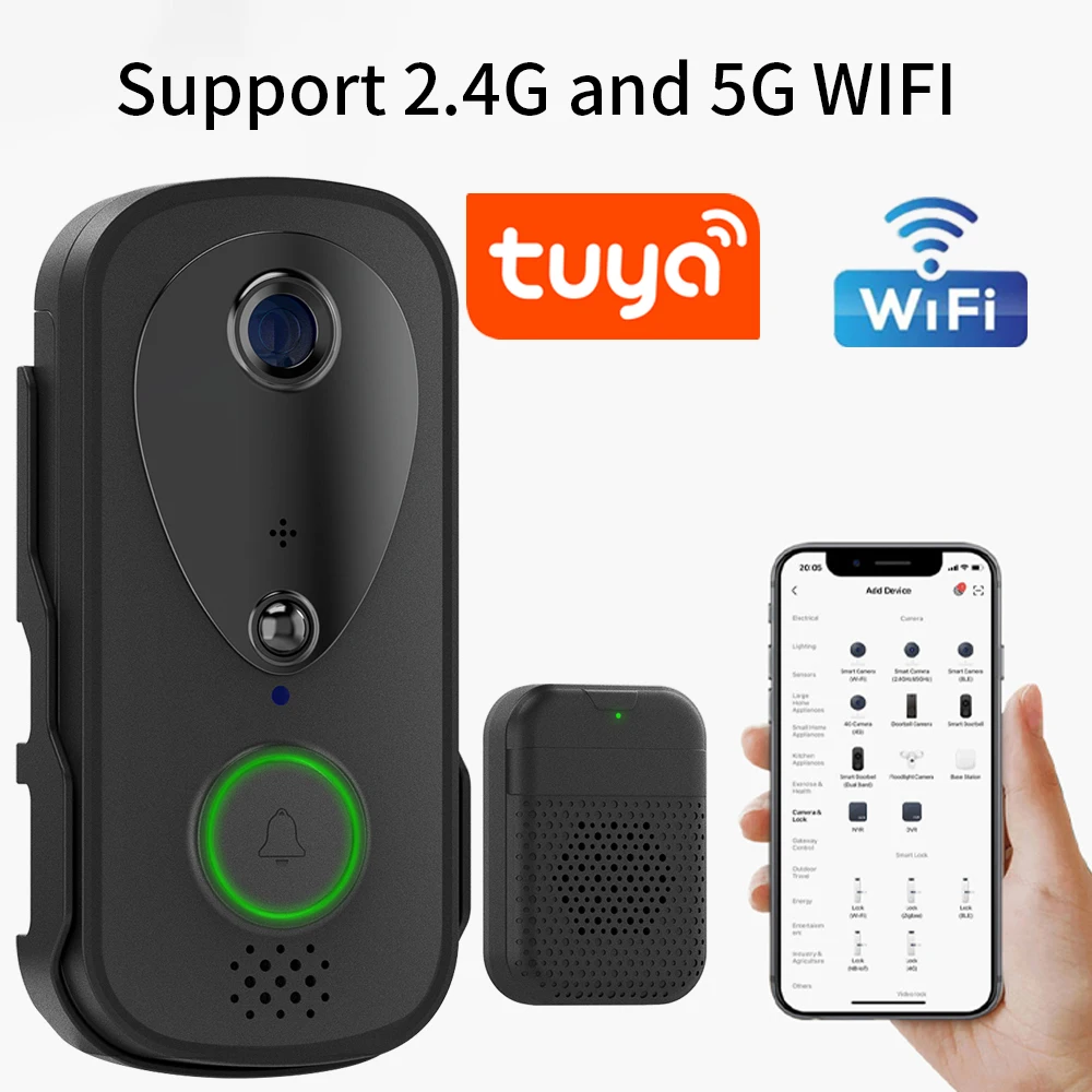 5G 2.4G WiFi Video Doorbell 1080P Tuya Smart Outdoor Wireless Intercom Rainproof Wireless Camera with USB Power Ringing Bell